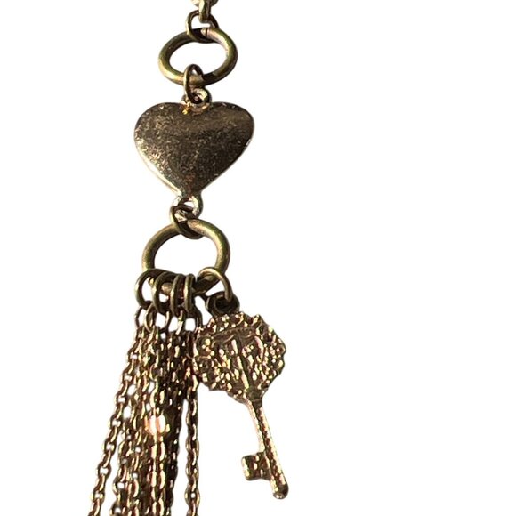 Cookie Lee Gold Tone Long Multi Chain Necklace Heart Key Fleur-De-Lis Charms 42" - Picture 3 of 6